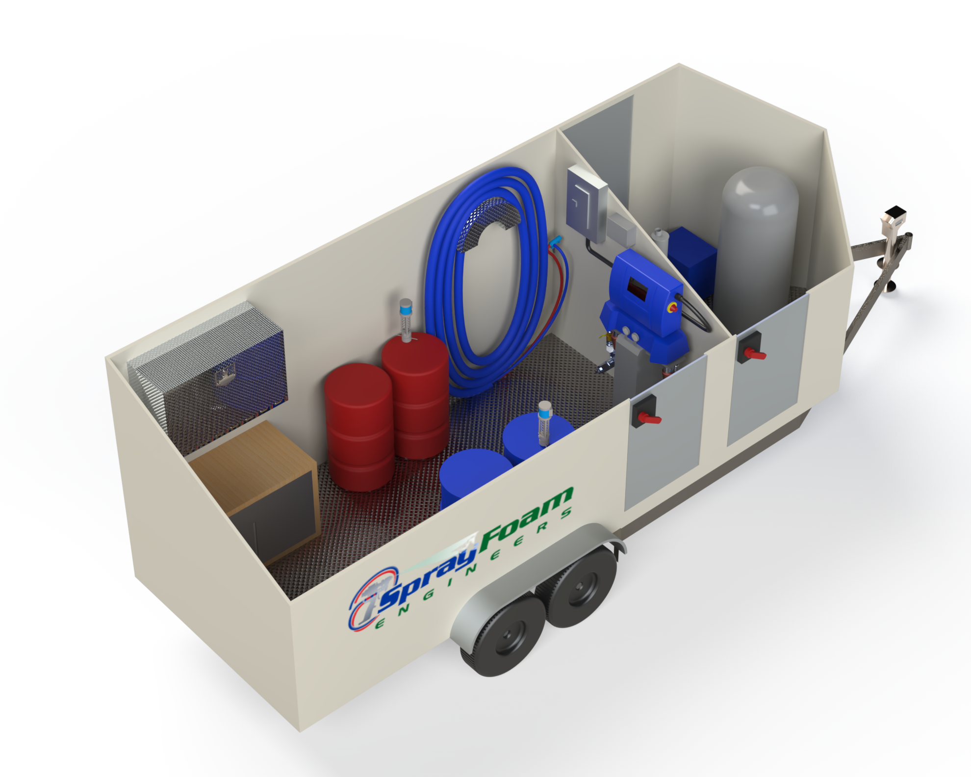 Graco E20 Reactor 3 Pro spray foam rig with Graco PC Fusion gun, 25kW diesel generator, and 7'x20' trailer