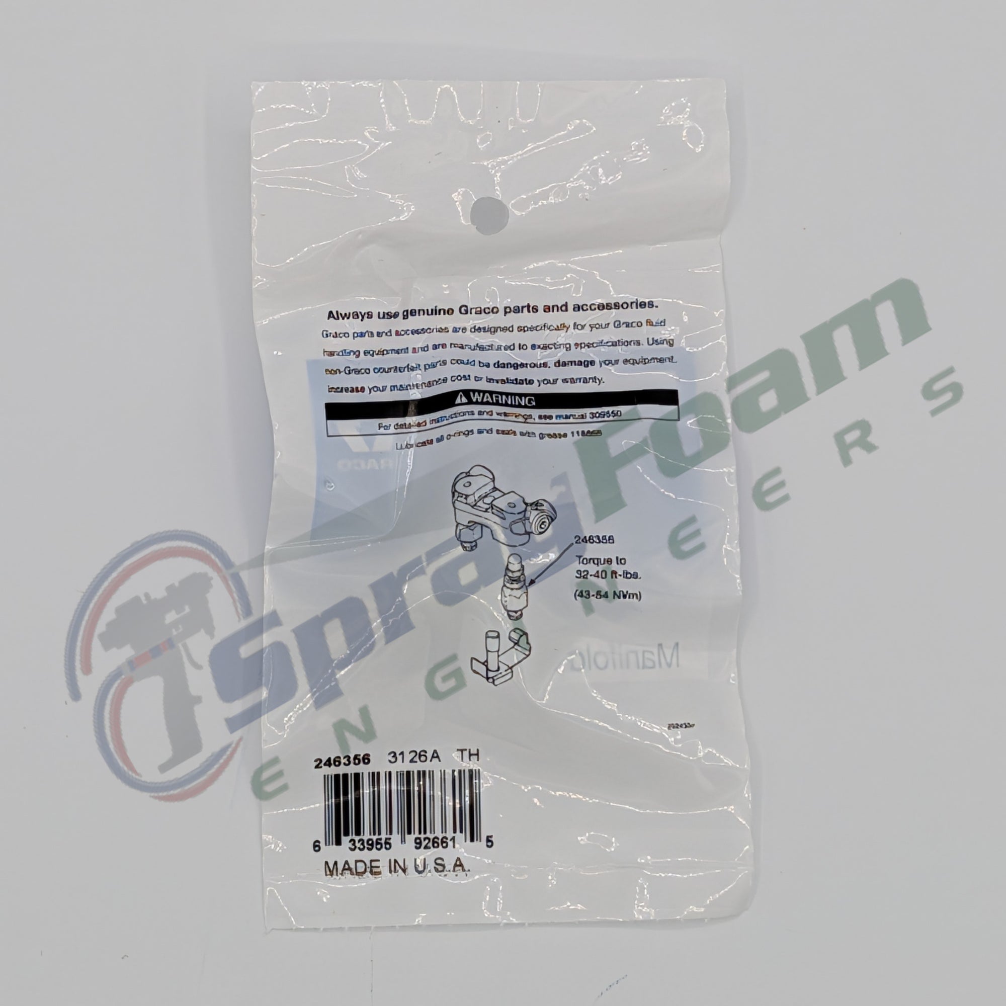 Fluid valve repair kit for Fusion AP and PC, Graco Part 246356