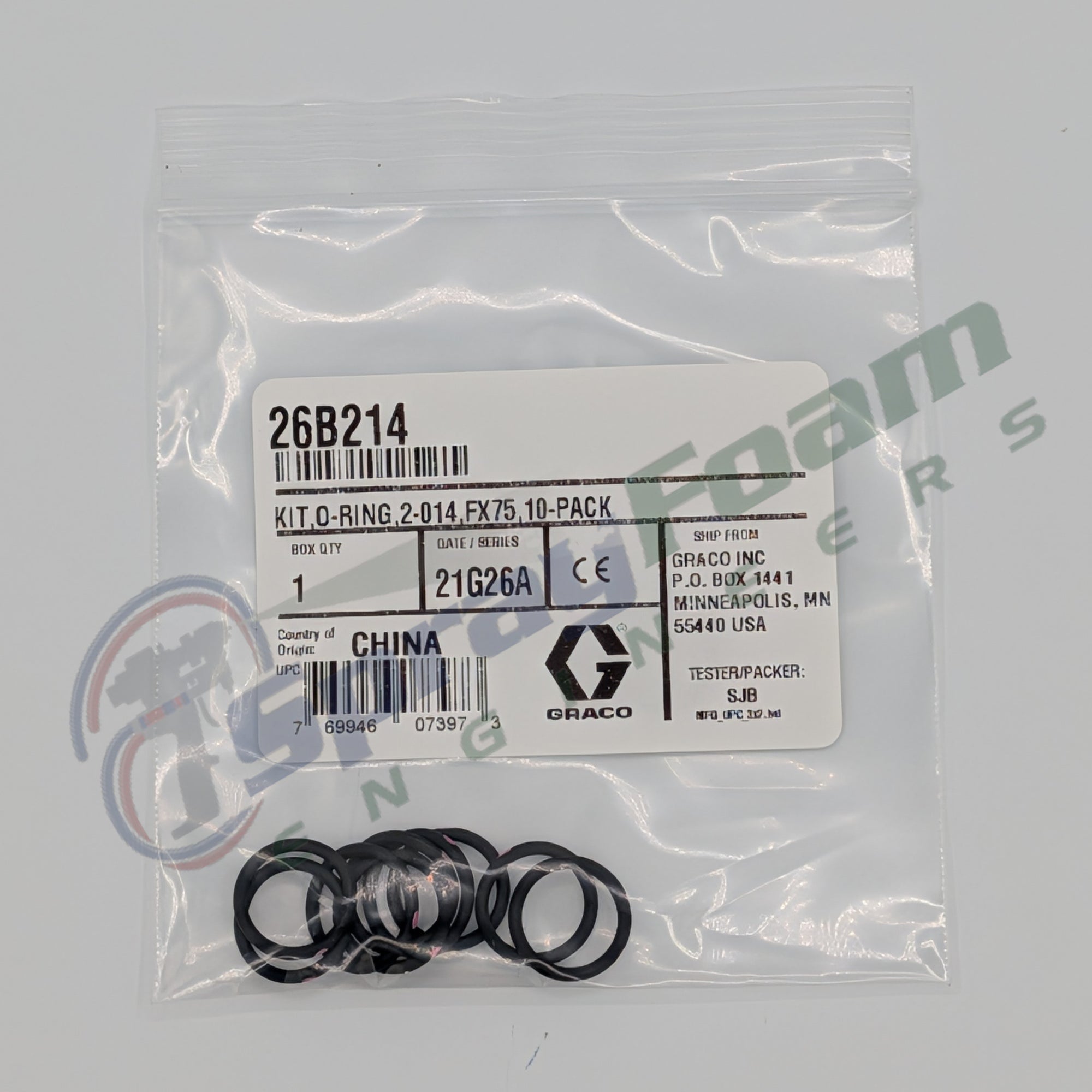 O-ring kit, 2-014, FX75, 10-pack for Fusion FX, Graco Part 26B214