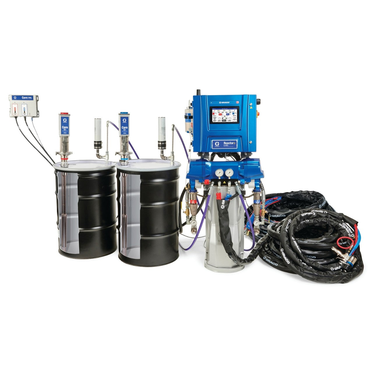 Reactor 3 E-XP2 Elite Tier Polyurea Proportioner Package, 200 ft Internal Heated Hose, 15 kW, E1 Transfer Pump, Graco Part CHR342