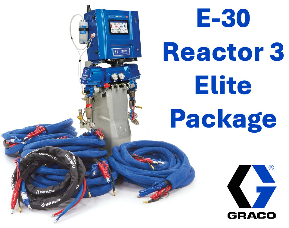 Graco E30 Reactor 3 spray foam rig with Graco AP Fusion gun, 100 feet of shore power cable, on mobile cart