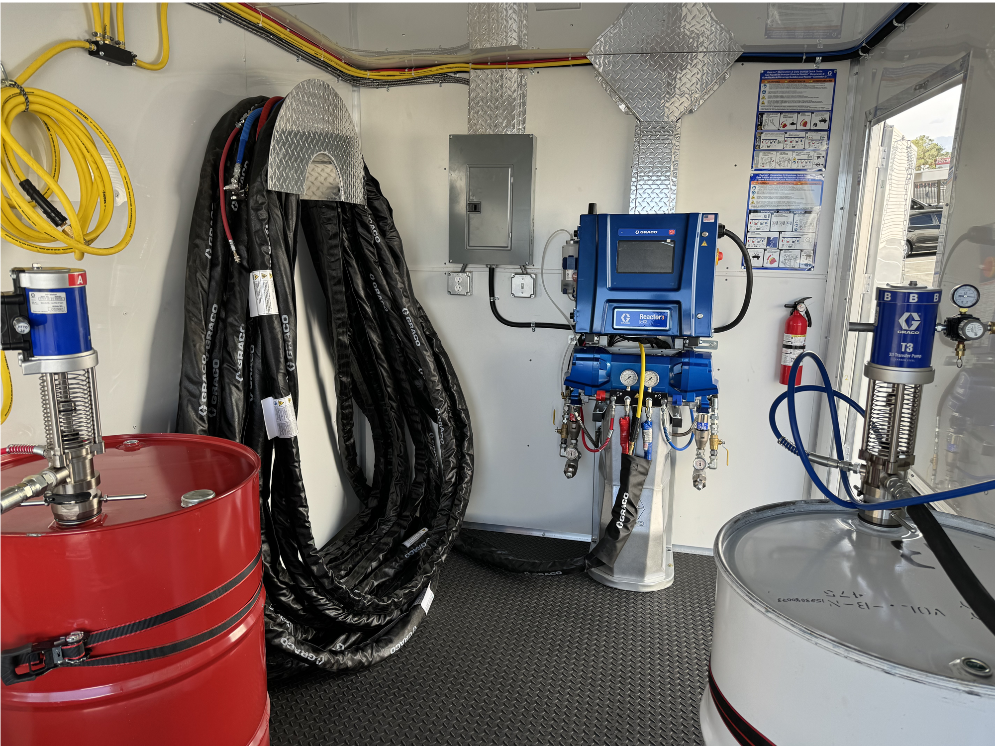 Graco E30 Reactor 3 Pro spray foam rig with Graco PC or FX Fusion gun, 30 kW diesel generator, and 7'x20' trailer