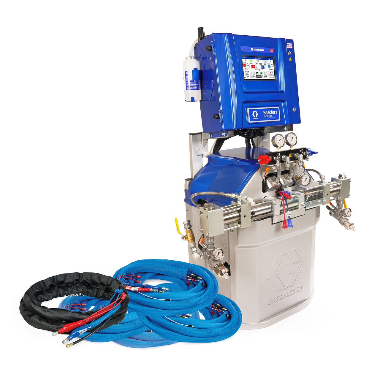 Reactor 3 H-30 Elite Tier Spray Foam Proportioner Package, 200 ft External Heated Hose, 20 ft Xcelerator Whip Hose, 60 Hz, Graco Part EHR357