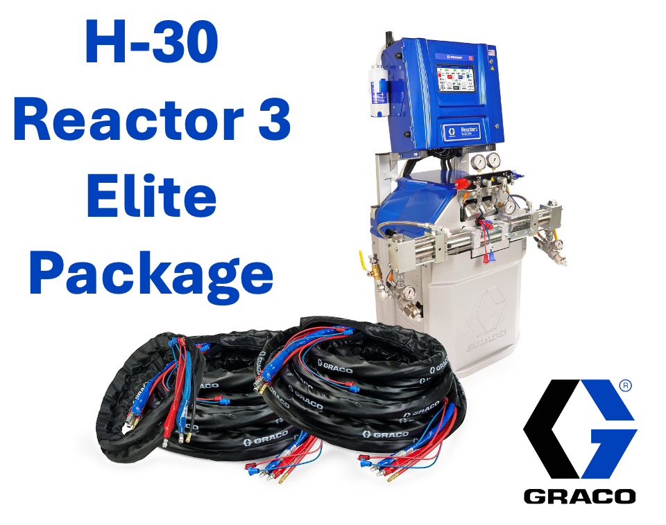 Graco H30 Reactor 3 Elite spray foam rig with Graco AP, PC, or FX Fusion gun, 40kW Kubota diesel generator, and 8.5'x20' trailer