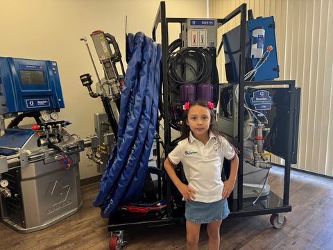 Graco E30 Reactor 3 spray foam rig with Graco AP Fusion gun, 100 feet of shore power cable, on mobile cart