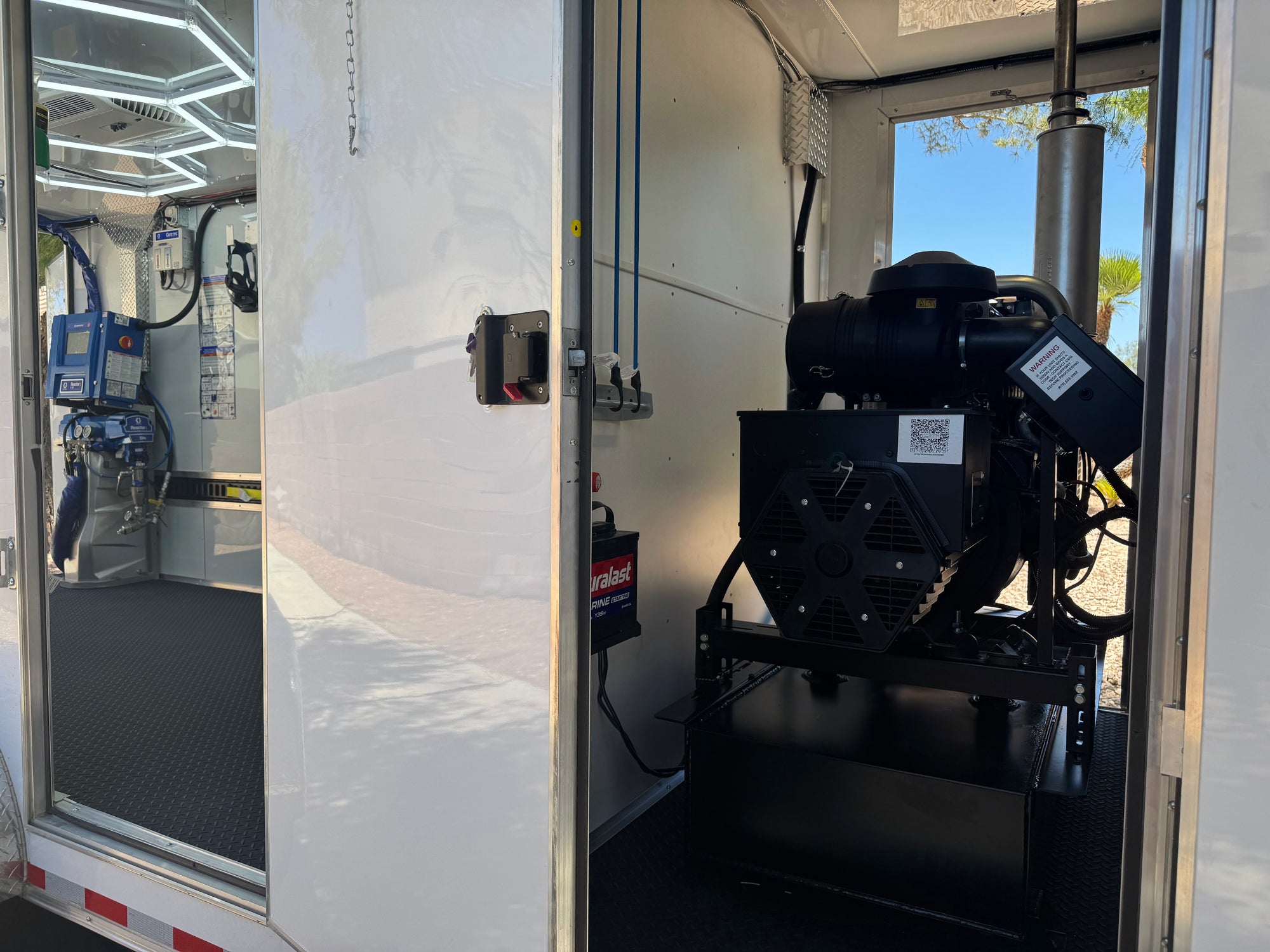 Graco E30 Reactor 3 spray foam rig with Graco PC or FX Fusion gun, 40kW diesel generator, and 7'x20' trailer with double door
