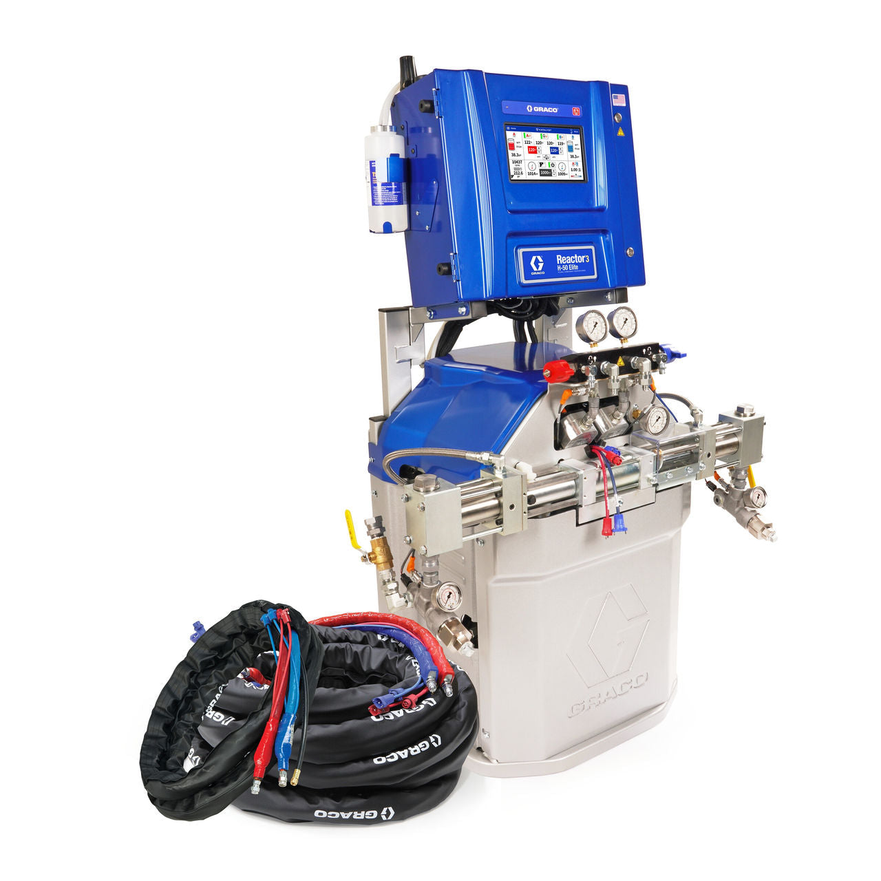 Reactor 3 H-50 Elite Tier Spray Foam Proportioner Package, 50 ft Internal Heated Hose, 20 ft Xcelerator Whip Hose, 230V, Graco Part ISR377