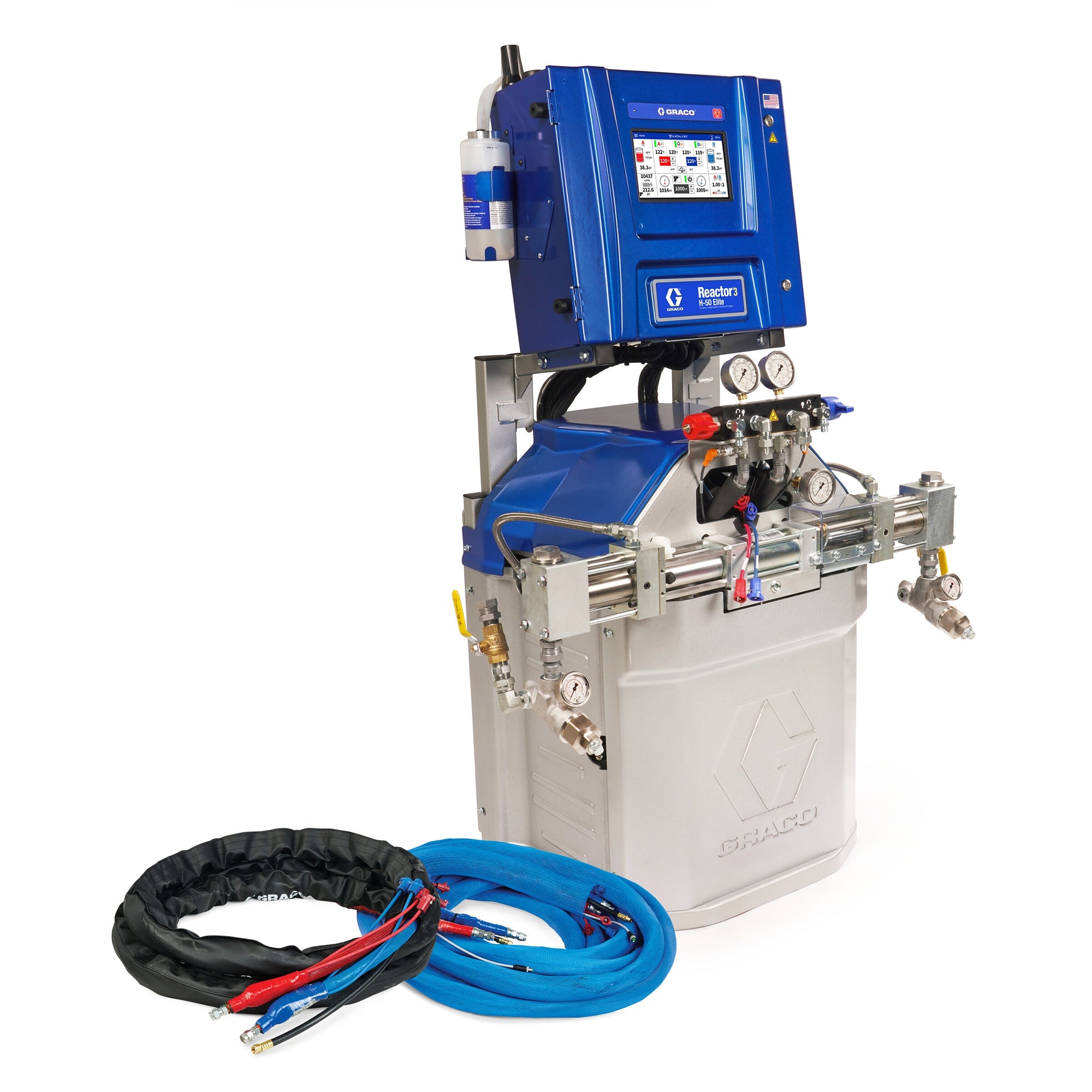 Reactor 3 H-50 Elite Tier Spray Foam Proportioner Package, 50 ft External Heated Hose, 20 ft Xcelerator Whip Hose, 230V, Graco Part ESR377