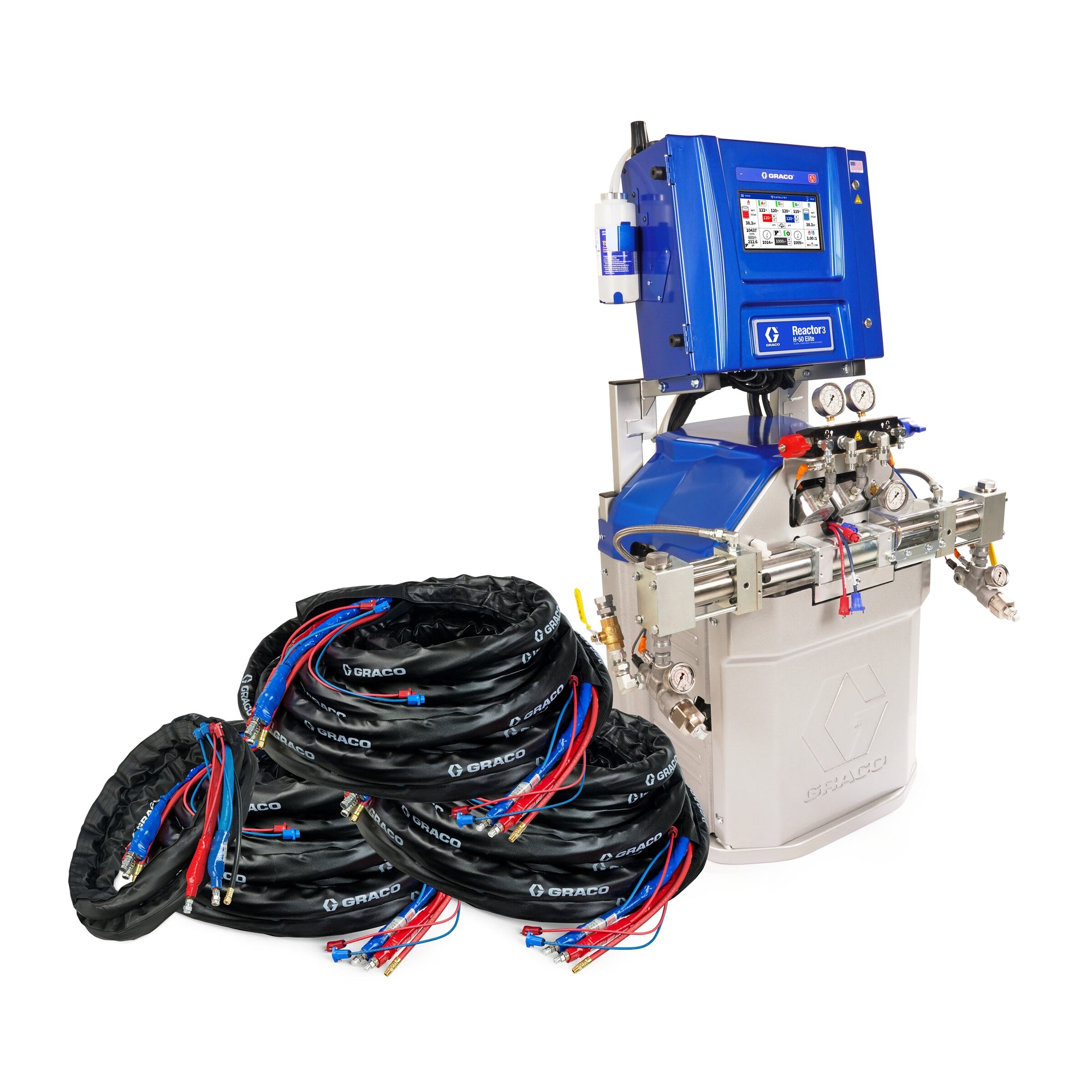 Reactor 3 H-50 Elite Tier Spray Foam Proportioner Package, 300 ft Internal Heated Hose, 20 ft Xcelerator Whip Hose, 230V, Graco Part IHR377
